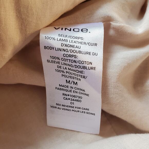 Vince Zip Front Lamb Leather Jacket Biker Moto Jacket Cream Beige Size Medium - Picture 10 of 11